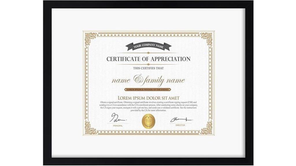 8 5x11 certificate frame