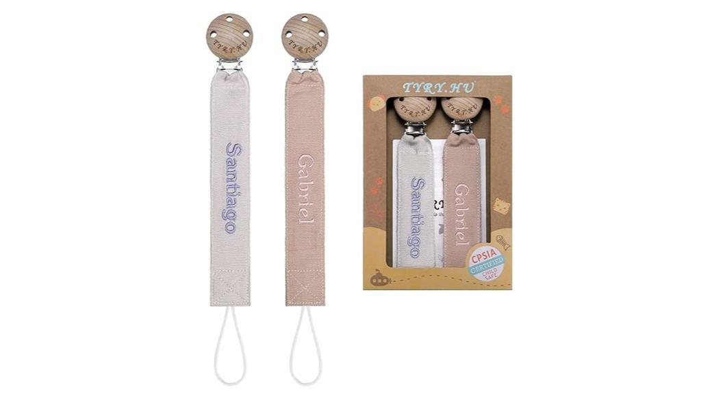 custom embroidered baby pacifier clip