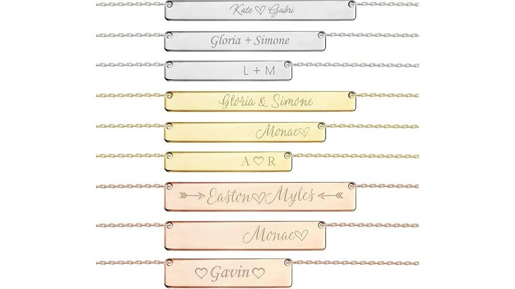 customizable engraved bar necklace