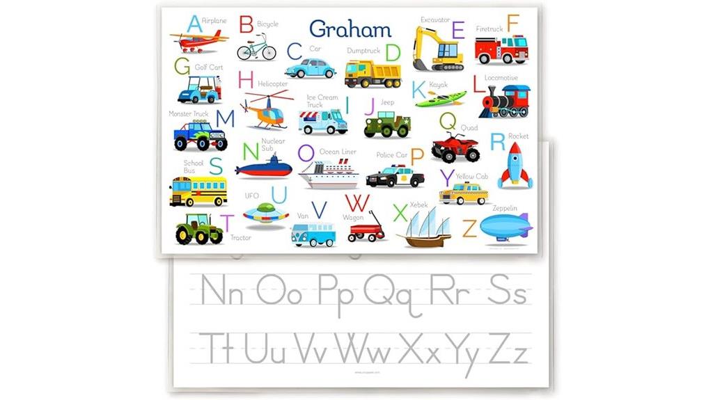 customized vehicle alphabet placemat