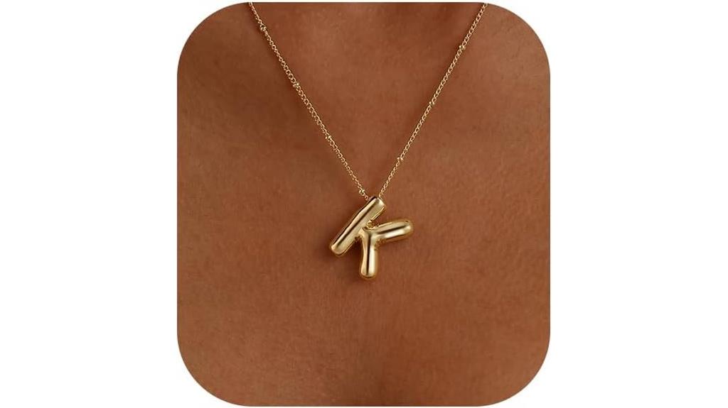 gold bubble letter necklace