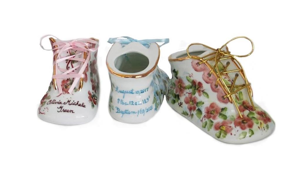 hand painted ceramic baby shoe