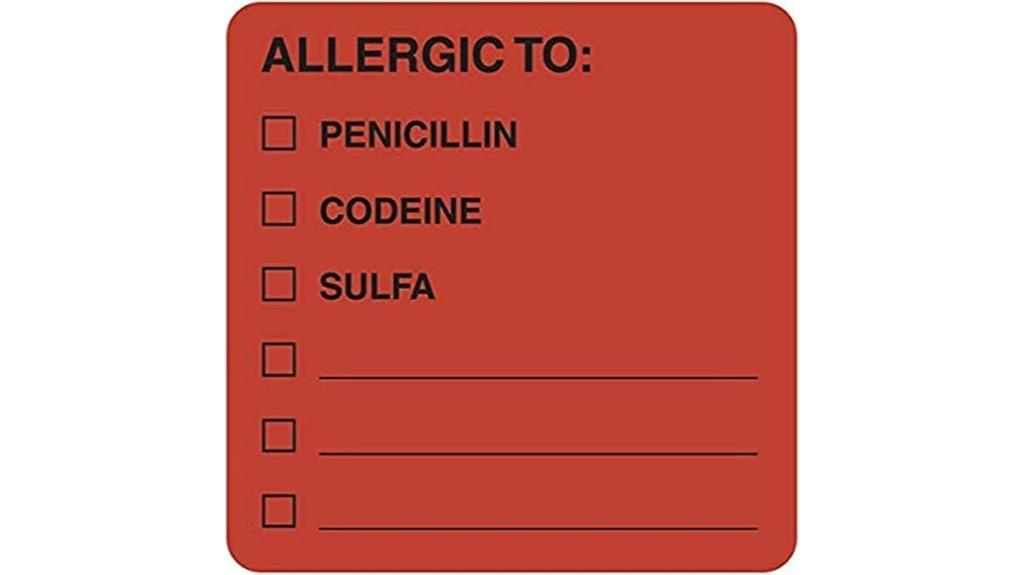 patient allergy label sheets