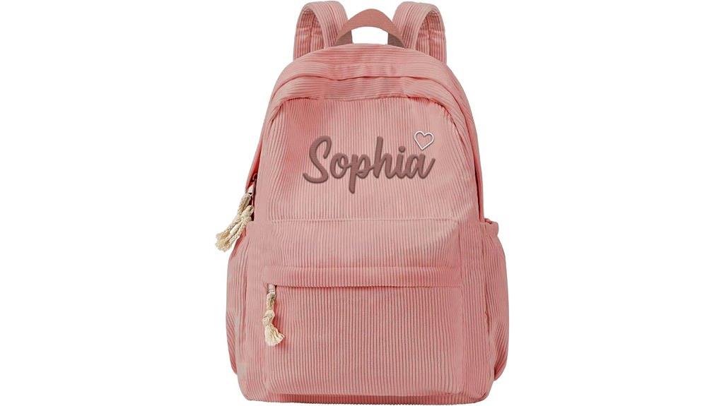 personalized embroidered corduroy backpack