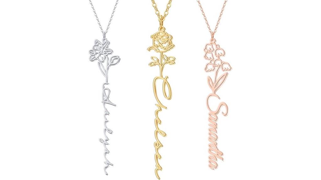personalized gold floral necklace