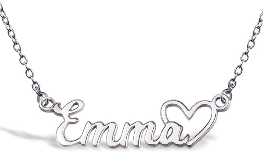 personalized script heart necklace