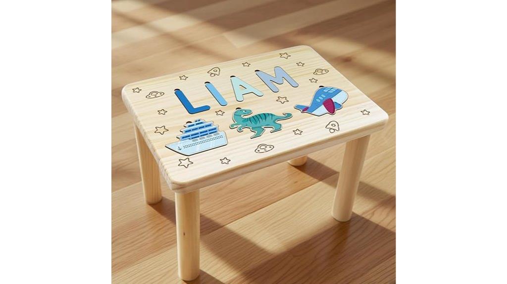 personalized wooden baby stool