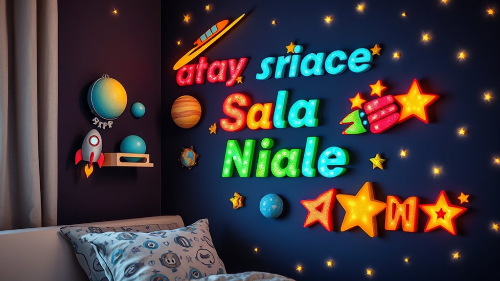 space themed boys room signs